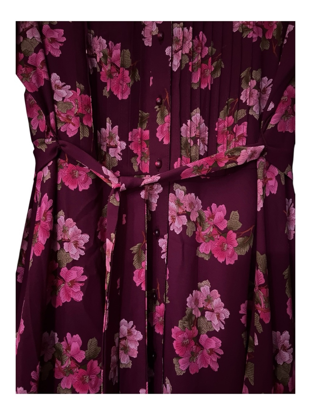 NWT Pink Floral Shirt Dress Nanette Lepore Sangria Pink Tie Belt Size 12 - Picture 2 of 15